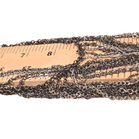 Chico's Statement Necklace Multi Strand Chain Bib Mixed Metal Silver Gunmetal - Picture 10 of 11